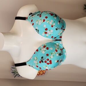 Torrid - 40C, Perfect T-Shirt Front-Close Bra in Sweet Cherry Blue Radiance